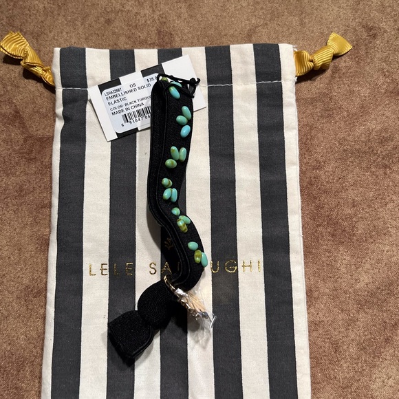 LELE SADOUGHI NWT AUTHENTIC JET BLACK TURQUOISE EMBELLISHED ELASTIC BRACELET - Picture 8 of 9
